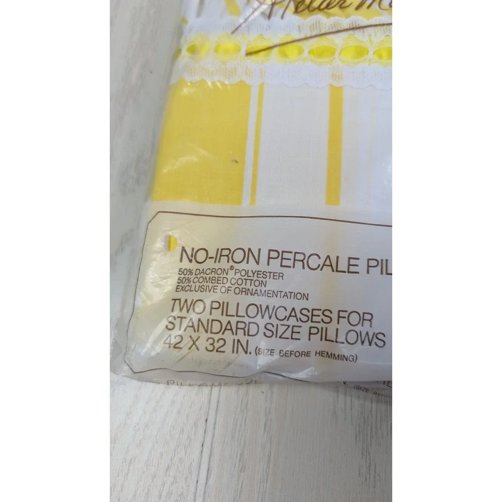Atelier Martex 2 Standard Pillowcases Yellow White Striped Percale vintage lace